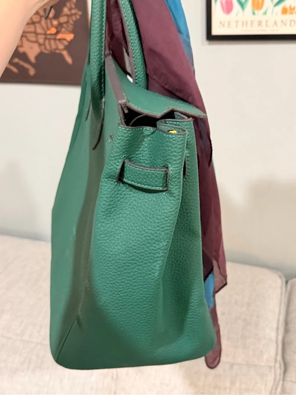 Emerald Green Leather Tote with Gold Hardware